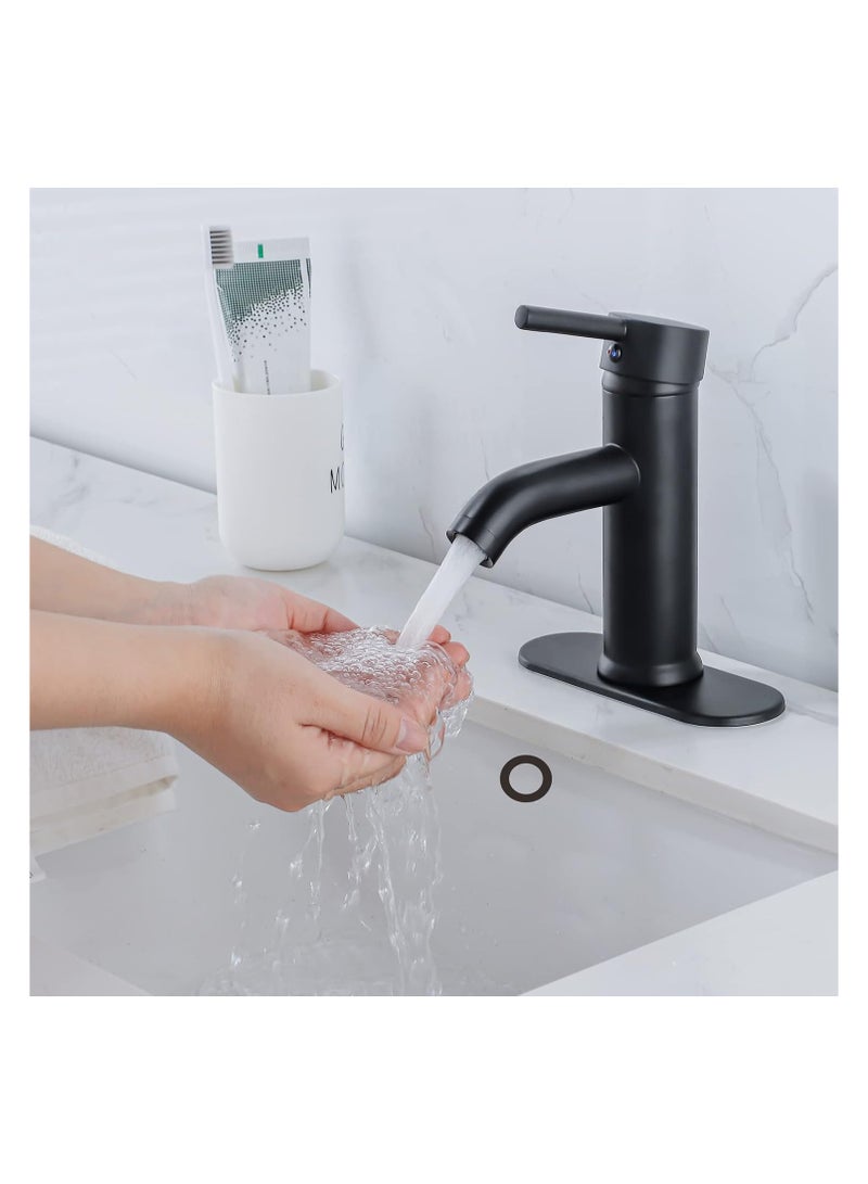 Bukela Black Bathroom Faucet, Single Hole Bathroom Sink Faucet, Matte Black Single Handle Vanity Basin Faucet Modern Farmhouse RV Bathroom Faucet with Pop-up Drain for 1 Hole or 3 Holes (Black, Short) - Image 4