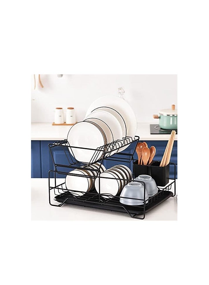 2-Tier Dish Drying Storage Rack Black 800grams - Image 1