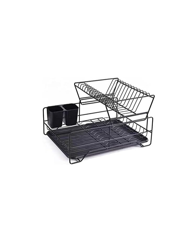 2-Tier Dish Drying Storage Rack Black 800grams - Image 2