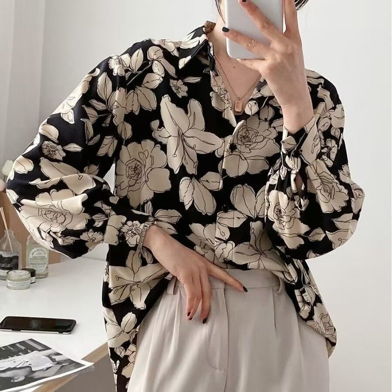 Sister gathering uniform wedding wedding bridesmaid group photo performance clothing 90s retro Hong Kong style floral shirt - Image 1
