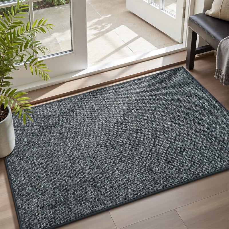 MontVoo Door Mat Indoor Entrance Doormat, Absorbent Durable Rubber Non Slip Front Door Mat for Inside Entry Entryway Dirt Trapper Welcome Mat, Darkgrey 17''x30'' - Image 1