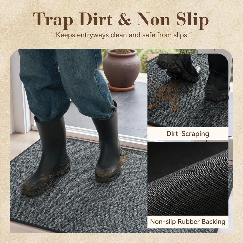 MontVoo Door Mat Indoor Entrance Doormat, Absorbent Durable Rubber Non Slip Front Door Mat for Inside Entry Entryway Dirt Trapper Welcome Mat, Darkgrey 17''x30'' - Image 3