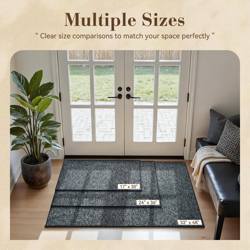MontVoo Door Mat Indoor Entrance Doormat, Absorbent Durable Rubber Non Slip Front Door Mat for Inside Entry Entryway Dirt Trapper Welcome Mat, Darkgrey 17''x30'' - Image 2