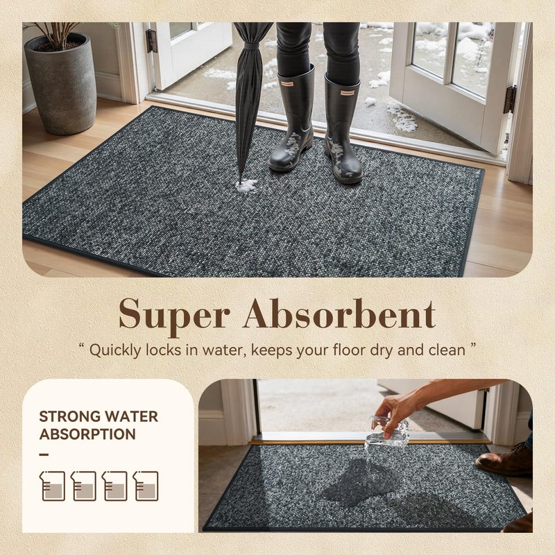 MontVoo Door Mat Indoor Entrance Doormat, Absorbent Durable Rubber Non Slip Front Door Mat for Inside Entry Entryway Dirt Trapper Welcome Mat, Darkgrey 17''x30'' - Image 5