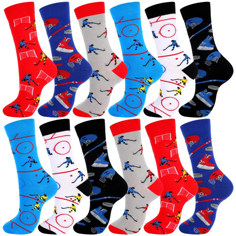 Xaatren 12 Pairs of Hockey Stockings Novelty Socks Boys Sports Hockey Ball Novelty Socks Gifts for Kids (Medium) for 8-12 Men Women Teens (Medium) - Image 1