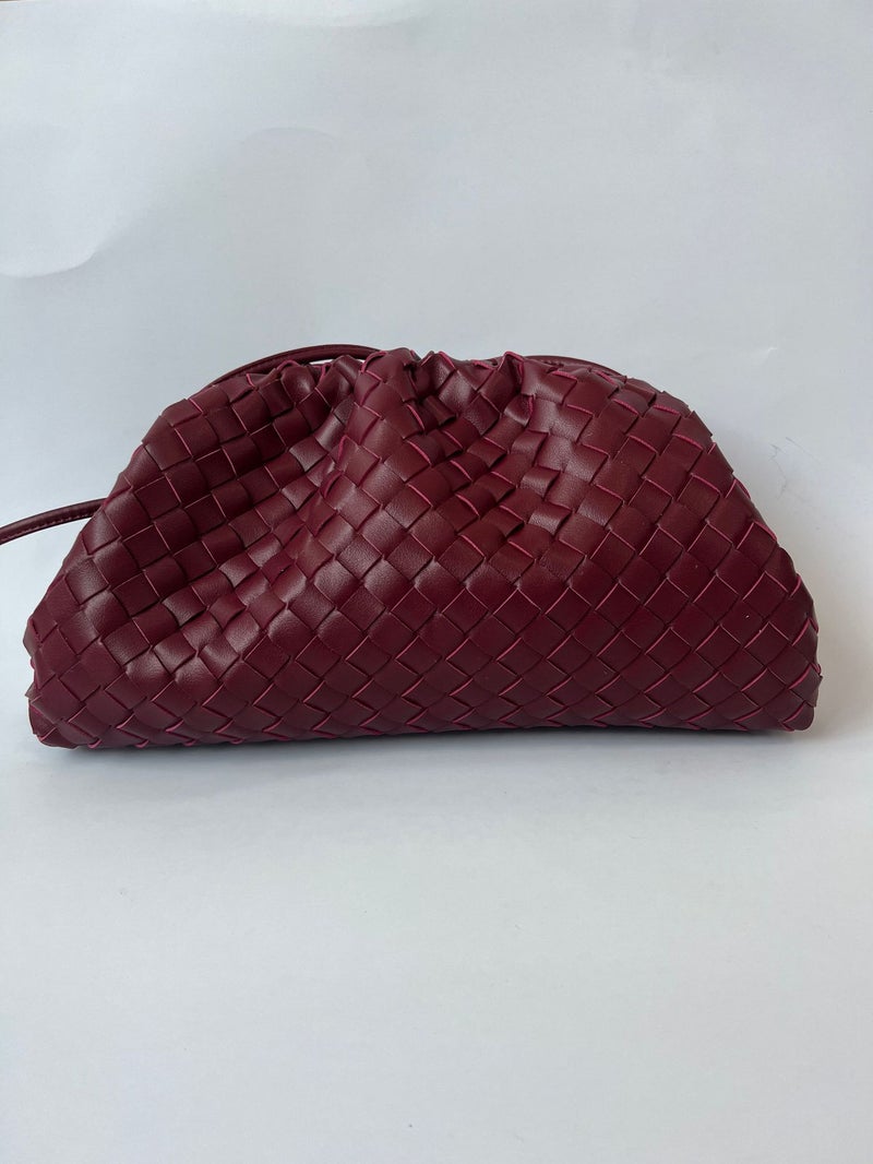 Hand-Woven Cloud Clutch Chic Leather Crossbody Wine red 