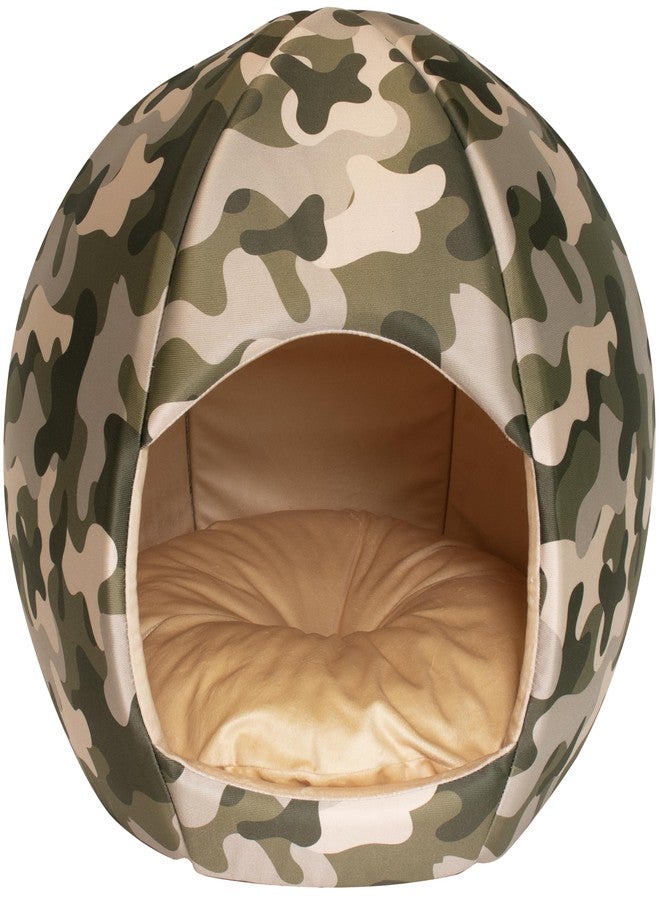 Maccabi Art Light Green Camouflage Animal House - Camoflage Themed Pet Bed - Fits Small Dogs, Puppies, Cats - Pillow Insert with Plush Lined Interrior, Non-Slip Igloo Design - 16 x 18 x 16 - Image 1