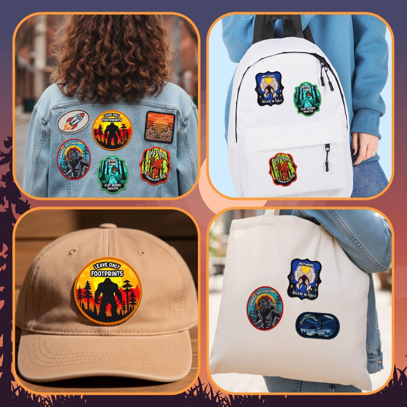 Tegeme 12 Pcs Cryptid Patches Gift Funny Cryptid Bigfoot Iron on Patch Mothman Loch Ness Monster Jersey Devil Flatwoods Monster Decor for Xmas Creatures Lovers Party Favors - Image 5