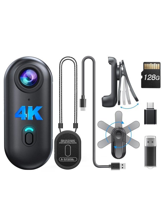 BOBLOV W4 4K Mini Body Camera, Wearable Camera with 360°Rotatable Clip & Magnetic Clip, 96 Minutes for Recording, Easy to Use for Lecture, Traveling, Pet Walking and Outdoors Activities - Image 1