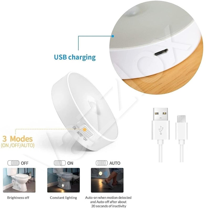 VazzLox Motion Sensor Light for Home (Pack of 4) with USB Charging Wireless Self Adhesive LED Body Induction Lamp Sensor Light for Wardrobe Lights with Sensor Night Light for Cupboard Stairs (Warm) - Image 5