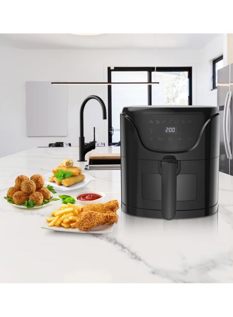 قشرة الطهاة مقلاة هوائية سعة 7.5 لتر، شاشة لمس LED مع نافذة زجاجية، تحكم رقمي في درجة الحرارة، مؤقت 60 دقيقة، سعة عائلية، طهي بدون زيت، 2000 واط، أسود فضي - Image 5