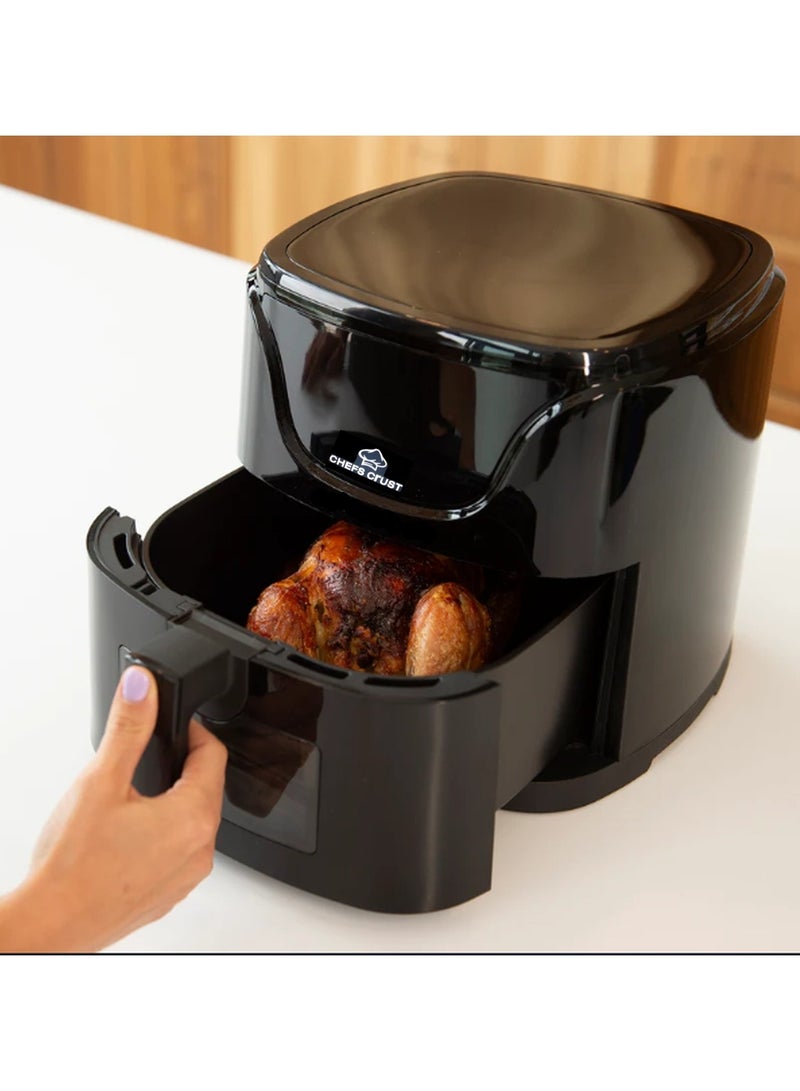 قشرة الطهاة مقلاة هوائية سعة 7.5 لتر، شاشة لمس LED مع نافذة زجاجية، تحكم رقمي في درجة الحرارة، مؤقت 60 دقيقة، سعة عائلية، طهي بدون زيت، 2000 واط، أسود فضي - Image 2