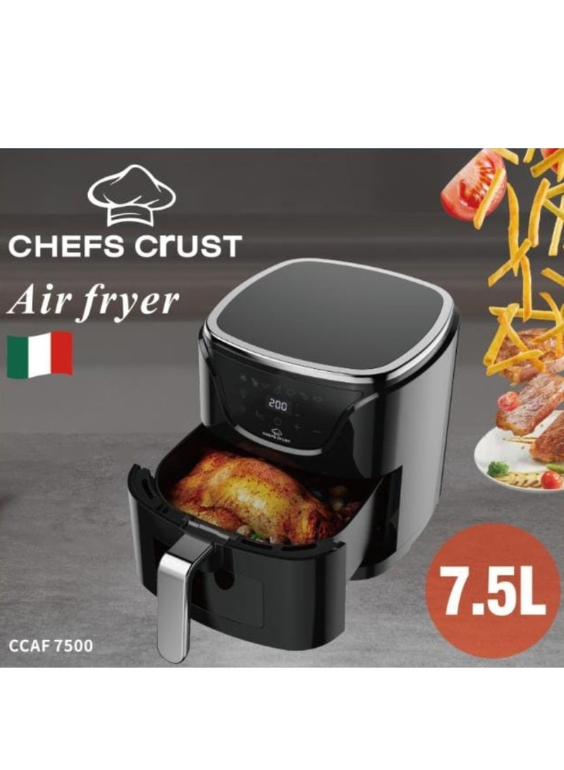 قشرة الطهاة مقلاة هوائية سعة 7.5 لتر، شاشة لمس LED مع نافذة زجاجية، تحكم رقمي في درجة الحرارة، مؤقت 60 دقيقة، سعة عائلية، طهي بدون زيت، 2000 واط، أسود فضي - Image 4