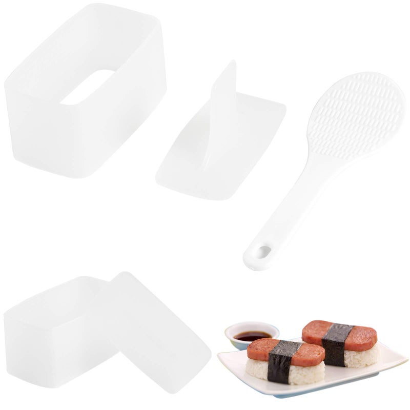 AYCCNH 2 Pack Non Stick Musubi Maker Press with Small Rice Paddle Sushi Making Kit Onigiri Mold Luncheon Meat Press Hawaiian Musubi Maker Mold White
