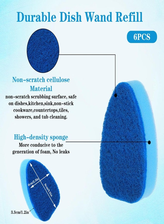 KFHENSOMR 6 Pcs Dishwasher Sponge Dishwand Refills Scrubber Sponges Non Scratch Head Replacement for Dish Wand Heavy Duty Scrub Dots Dispenser Scrubber Pads for Kitchen Cleaning Blue - Image 2