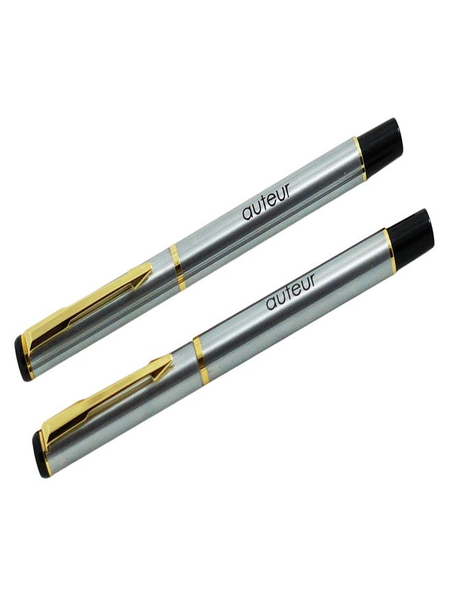 auteur 801 Chrome Finish Fountain Ink Pen & Roller Ball Pen With Golden Arrow Clip Stunning Luxury Best Pen Gift Set For Men & Women Professional Executive Office, Nice Pens - Image 2