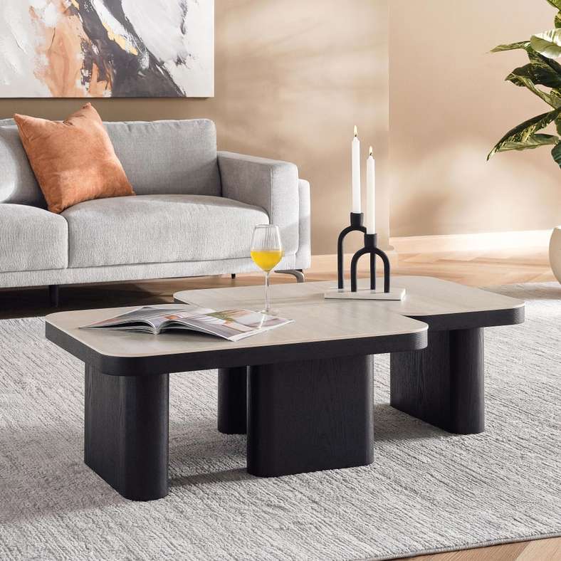 NEIL COFFEE TABLE SET OF 2 CERAMIC - BEIGE BLACK