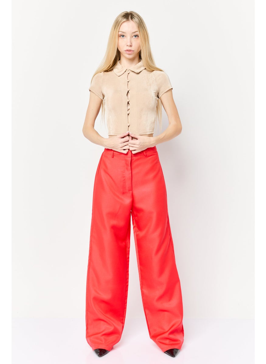 Divided by H&M Women Spread Collar Textured Blouse, Dark Beige  - Image 2