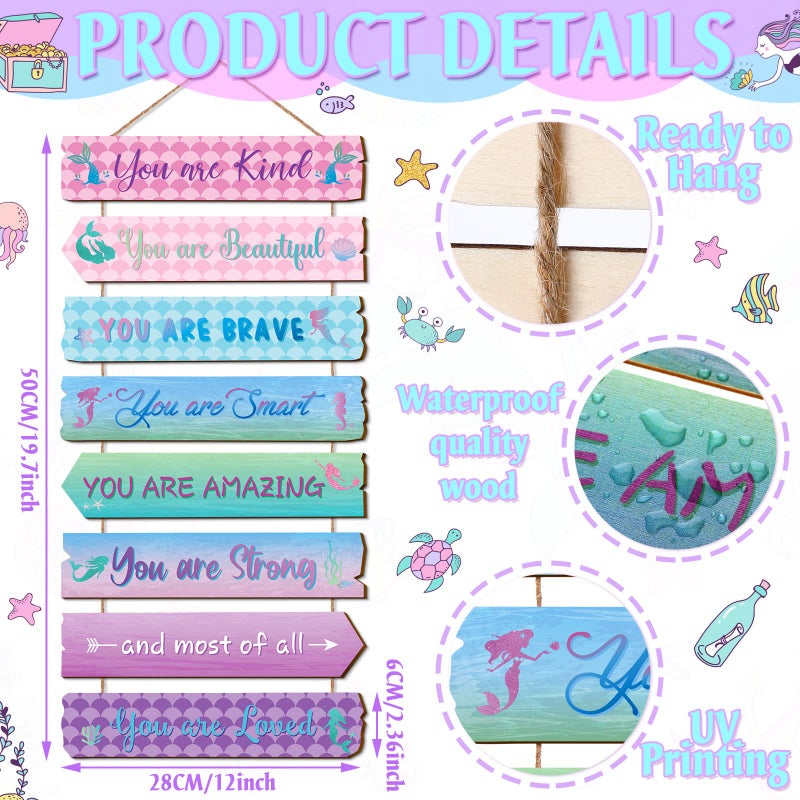 Qunclay Inspirational Girl Room Decor Aesthetic Art Wall Hanging Sign Inspiring Colorful Rainbow Wooden Decoration for Kids Teens Toddler Boy Baby Bedroom Nursery Dorm Decor, 6-12 Years old (Mermaid) - Image 2