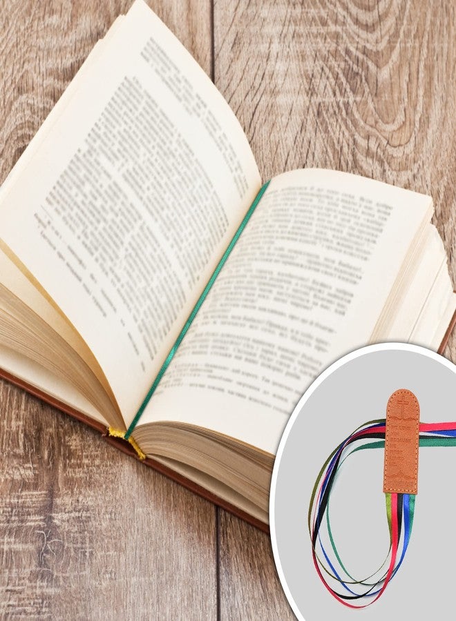 Nufiwra أربع قطع من فواصل الكتب المصنوعة من الجلد الصناعي للكتاب المقدس مع شرائط ملونة، وفاصل كتاب بآية ملهمة من الكتاب المقدس - Image 4
