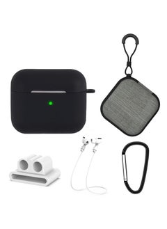 Generic Case Cover 5 in 1 Silicone Earphone Protective Case + Earphone Bag + Earphones Buckle + Hook + Anti-lost Rope Set For AirPods 3 Black 