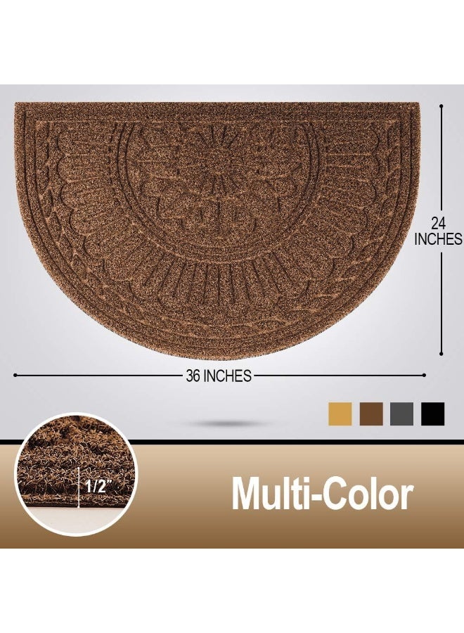 Mibao Half Round Door Mat, 24" X 36", Outdoor Door Mats, Half Round Rug, Front Door Mats Outdoor, Outdoor Welcome Mats For Front Door, Half Moon Outdoor Mat, Indoor/Outdoor Mats Waterproof, Coffee  - Image 1