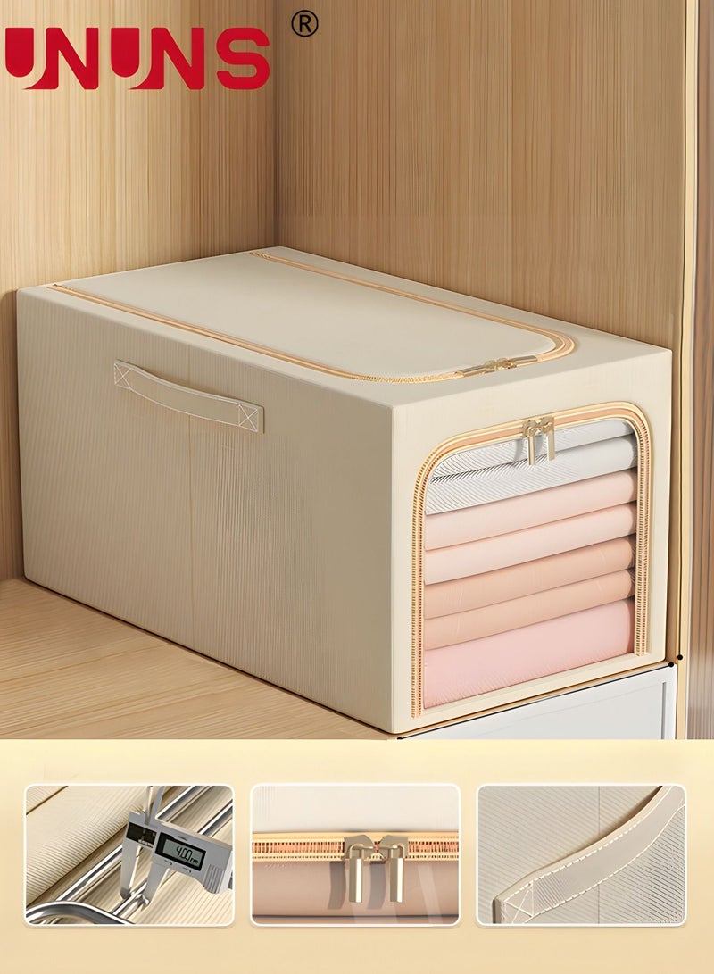 UNUNS 56L Storage Bins Clothes Storage, Foldable Metal Frame Organizer Bins Storage Bags,Storage Containers Clothes Bags for Clothing, Bedroom, Comforter, Closet, Dorm, Quilts - Image 1