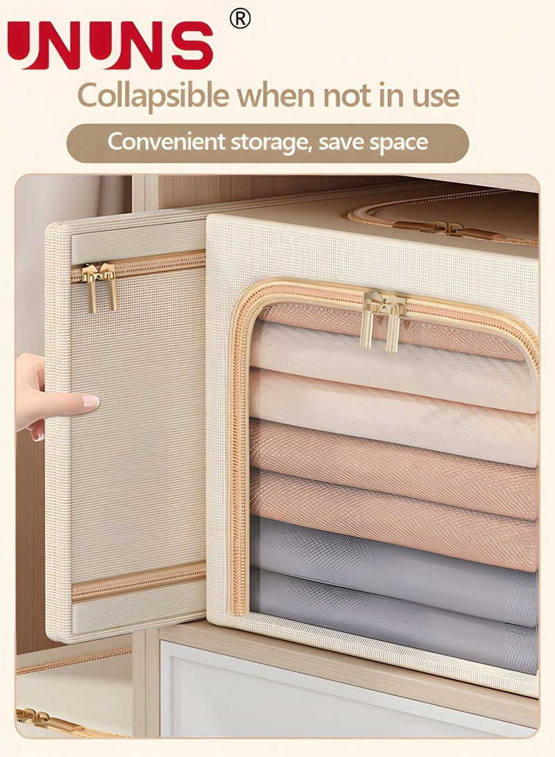 UNUNS 56L Storage Bins Clothes Storage, Foldable Metal Frame Organizer Bins Storage Bags,Storage Containers Clothes Bags for Clothing, Bedroom, Comforter, Closet, Dorm, Quilts - Image 2