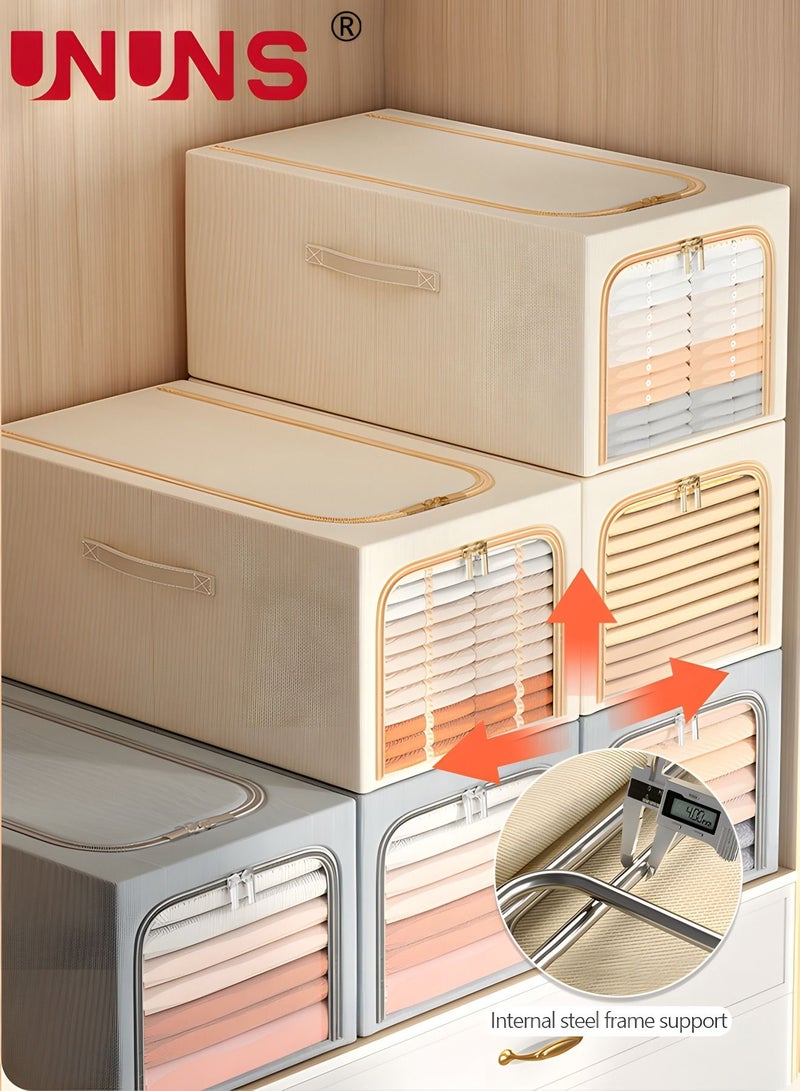 UNUNS 56L Storage Bins Clothes Storage, Foldable Metal Frame Organizer Bins Storage Bags,Storage Containers Clothes Bags for Clothing, Bedroom, Comforter, Closet, Dorm, Quilts - Image 4