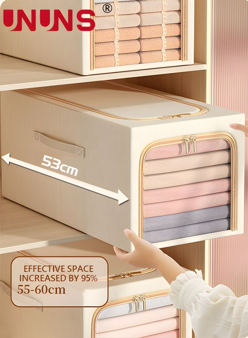 UNUNS 56L Storage Bins Clothes Storage, Foldable Metal Frame Organizer Bins Storage Bags,Storage Containers Clothes Bags for Clothing, Bedroom, Comforter, Closet, Dorm, Quilts - Image 5
