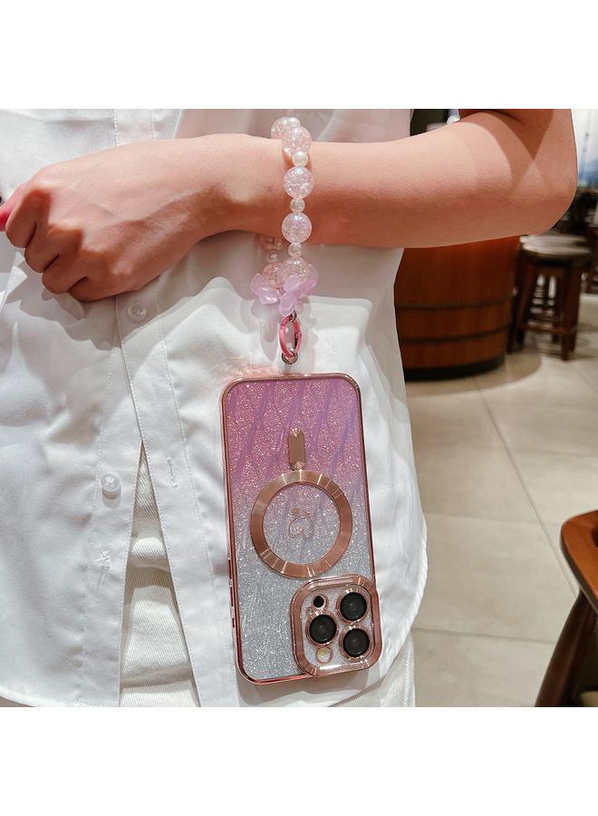 اس-توب جراب لهاتف iPhone 13 Pro Max من ألياف الكربون Magsafe TPU مع أساور لامعة متدرجة من Loves Leaves - Image 2