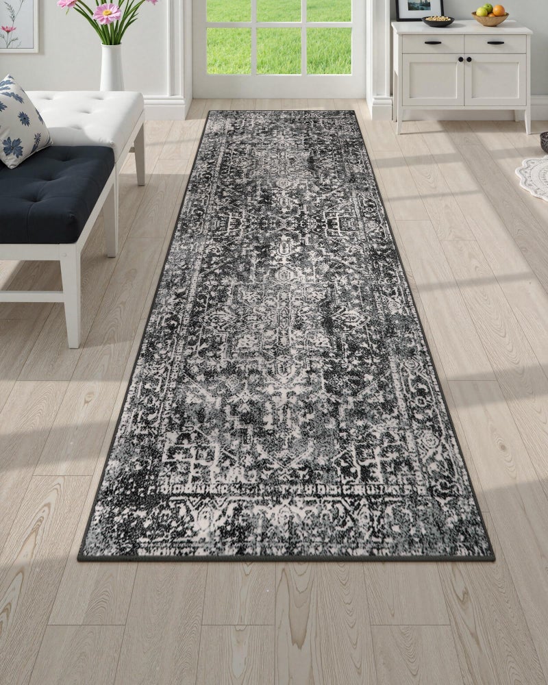 Morebes Boho Black 2x6 Runner Rug for Hallway Washable Kitchen Runner Rug Non Slip Bathroom Runner Vintage Medallion NonShedding Soft Carpet for Kitchen Bedroom Entryway