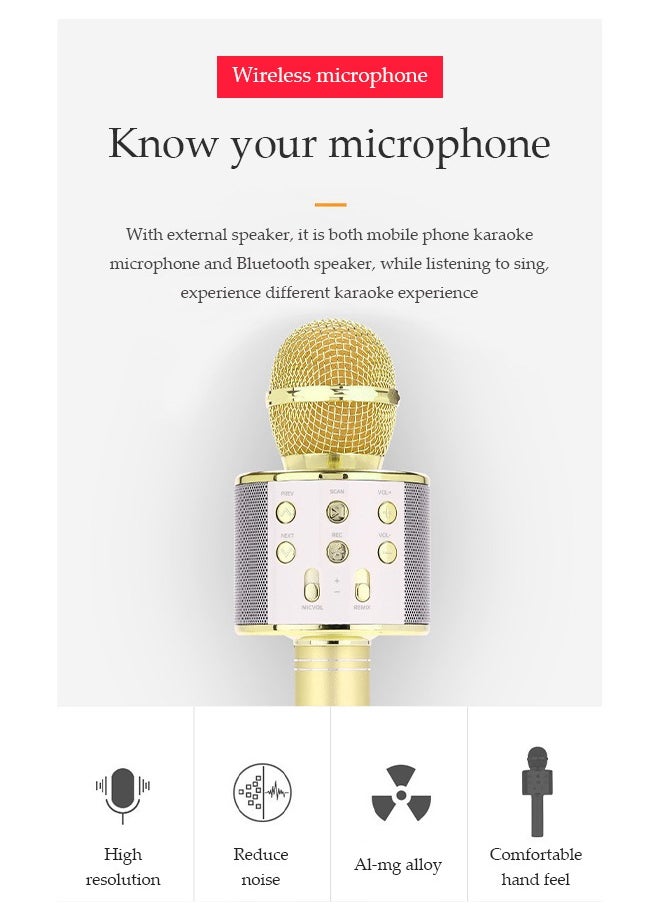 DUNISO Wireless Bluetooth Karaoke Microphone Portable Handheld Karaoke Microphone Speaker Player Recorder For All Smartphones Microphone Speaker For Girls Boys Kids Childrens Adults(Gold)  - Image 3