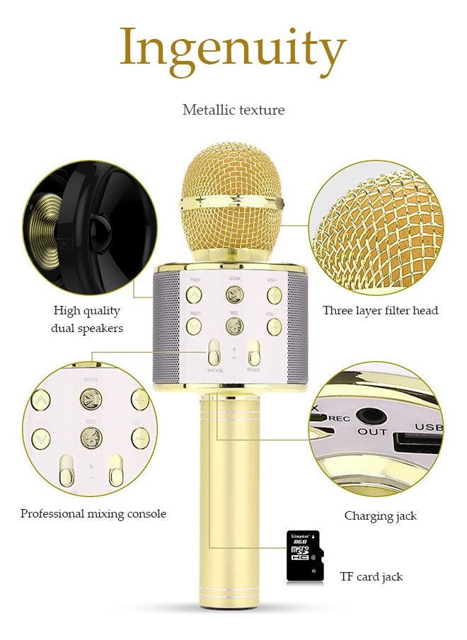 DUNISO Wireless Bluetooth Karaoke Microphone Portable Handheld Karaoke Microphone Speaker Player Recorder For All Smartphones Microphone Speaker For Girls Boys Kids Childrens Adults(Gold)  - Image 5