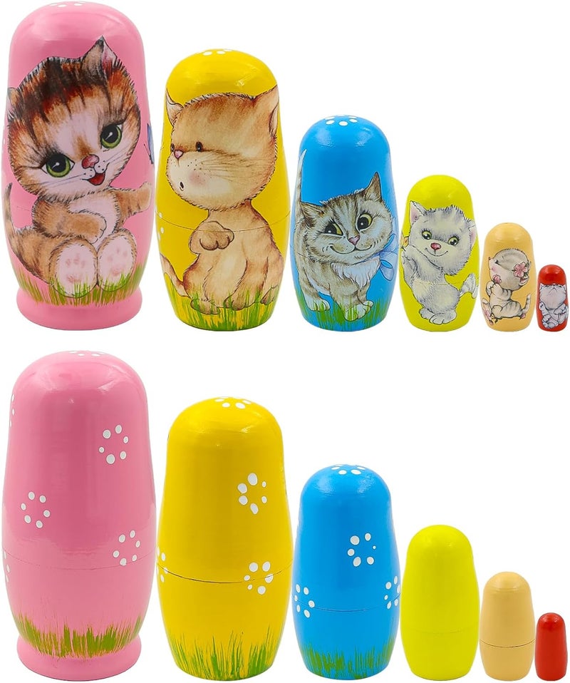 Winterworm Cute Cat Nesting Dolls Set  6 Piece Colorful Kitty Wooden Russian Matryoshka Dolls for Kids Boys Girls  Perfect for Mothers Day Christmas Birthday Gifts  - Image 3