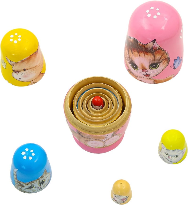 Winterworm Cute Cat Nesting Dolls Set  6 Piece Colorful Kitty Wooden Russian Matryoshka Dolls for Kids Boys Girls  Perfect for Mothers Day Christmas Birthday Gifts  - Image 4