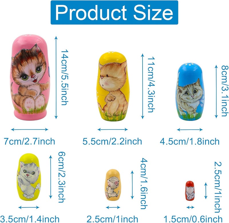 Winterworm Cute Cat Nesting Dolls Set  6 Piece Colorful Kitty Wooden Russian Matryoshka Dolls for Kids Boys Girls  Perfect for Mothers Day Christmas Birthday Gifts  - Image 2