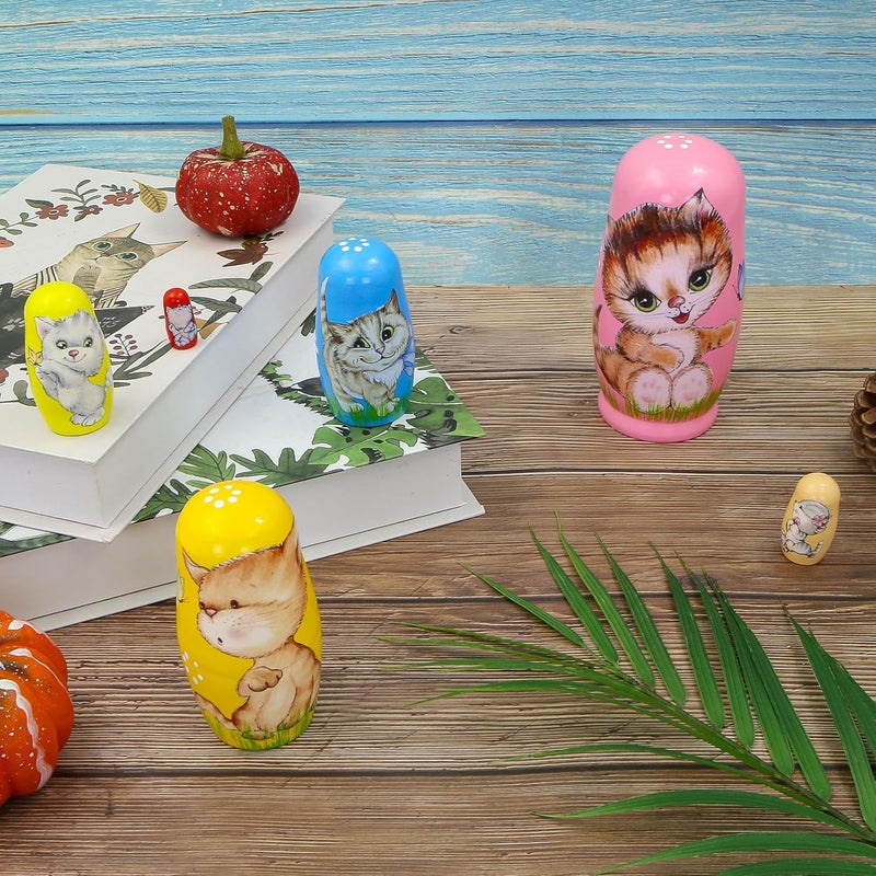 Winterworm Cute Cat Nesting Dolls Set  6 Piece Colorful Kitty Wooden Russian Matryoshka Dolls for Kids Boys Girls  Perfect for Mothers Day Christmas Birthday Gifts  - Image 5