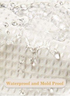 LEOKOR Water Repellent Waffle Weave Textured Fabric Shower Curtain for Bathroom Beige  - Image 2