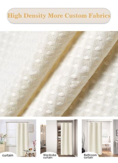 LEOKOR Water Repellent Waffle Weave Textured Fabric Shower Curtain for Bathroom Beige  - Image 3