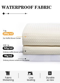 LEOKOR Water Repellent Waffle Weave Textured Fabric Shower Curtain for Bathroom Beige  - Image 4