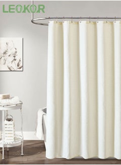 LEOKOR Water Repellent Waffle Weave Textured Fabric Shower Curtain for Bathroom Beige  - Image 1