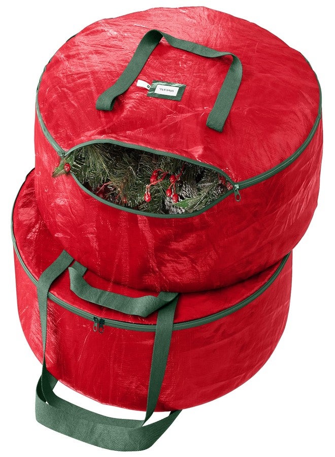 URBUNDY Heavy Duty Wreath Storage Bag 24 Inch, 2-Pack - Christmas Wreath Storage Container Green - Waterproof Plastic Material Wreath Holder Storage - Holds 24 Inch Wreaths For Year Round Christmas Storage - Image 1