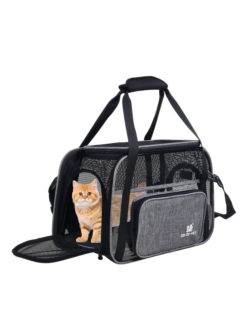 NNC PETS Small pet carrier with Mesh Top and Sides, Cats & Small dogs, Outdoor activities, Soft-sided carrier with Handle, Shoulder strap, Side pocket, and Mat, Pet travel bag with Inside leash 40cm (Grey) - Image 1