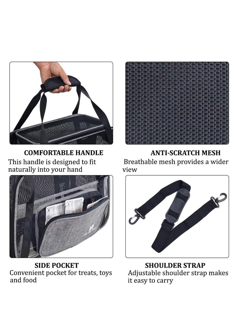 NNC PETS Small pet carrier with Mesh Top and Sides, Cats & Small dogs, Outdoor activities, Soft-sided carrier with Handle, Shoulder strap, Side pocket, and Mat, Pet travel bag with Inside leash 40cm (Grey) - Image 3