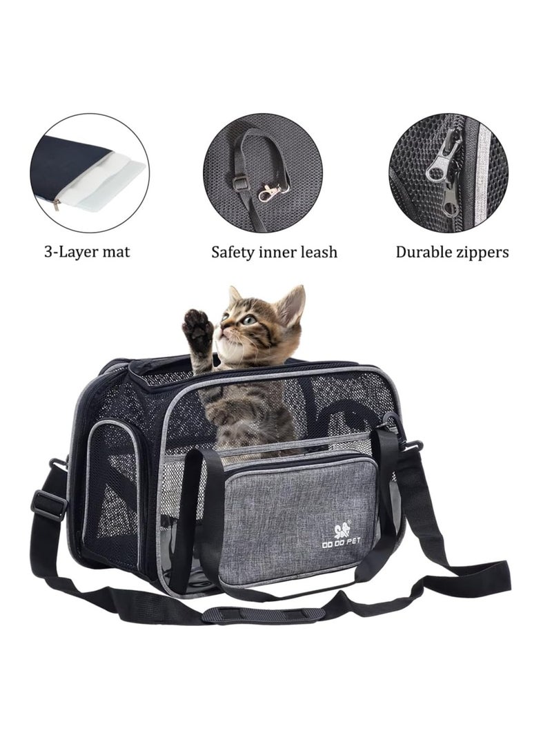 NNC PETS Small pet carrier with Mesh Top and Sides, Cats & Small dogs, Outdoor activities, Soft-sided carrier with Handle, Shoulder strap, Side pocket, and Mat, Pet travel bag with Inside leash 40cm (Grey) - Image 4