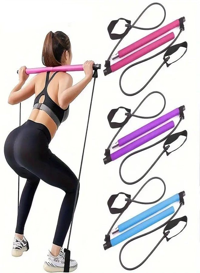 PIHARVA Pilates Bar Kit with Resistance Bands | Portable Exercise Stick with Foot Loops | Full Body Home Workout Equipment for Yoga, Stretching, Sculpting, Toning | for Women & Men (Purple) - Image 1