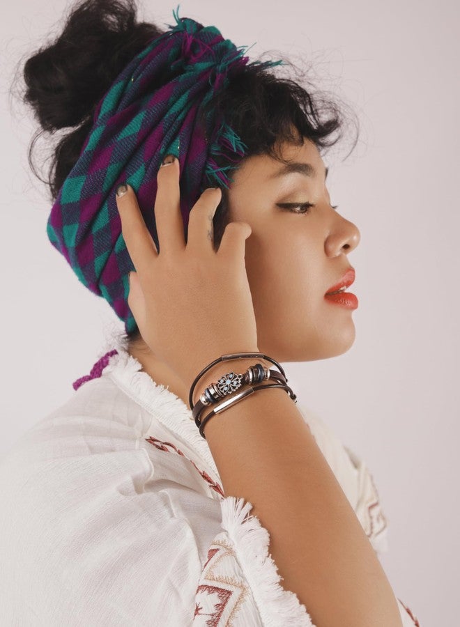MINACHI Created Turquoise Floral Beaded Bracelet, Bohemian Multi-Layer Leather Stacking Style, Gift for Her - Image 2