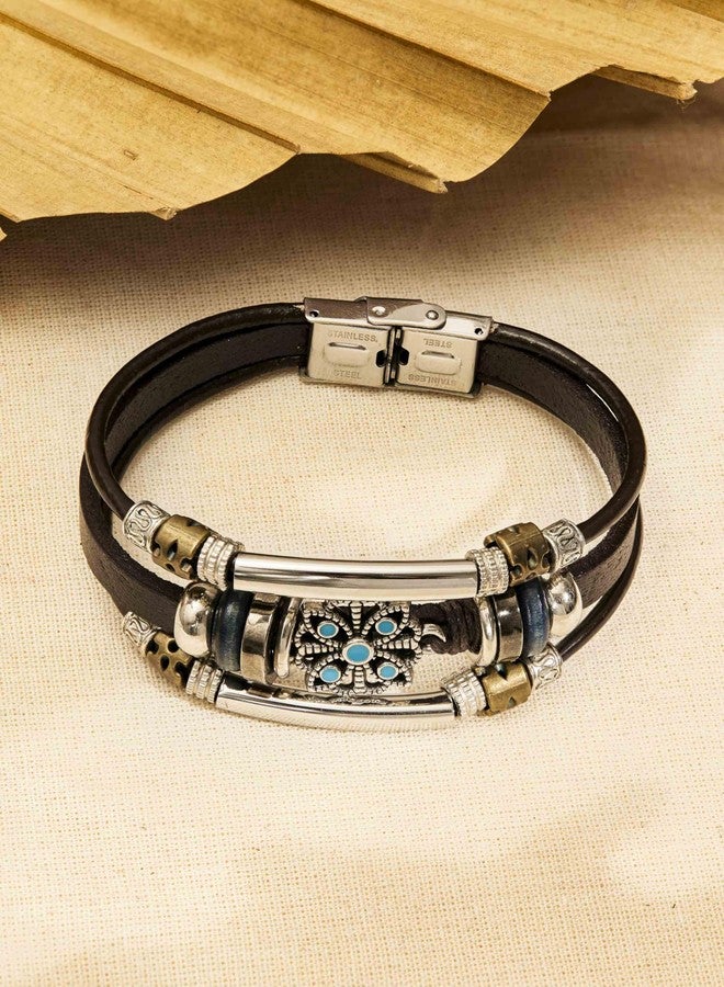 MINACHI Created Turquoise Floral Beaded Bracelet, Bohemian Multi-Layer Leather Stacking Style, Gift for Her - Image 5