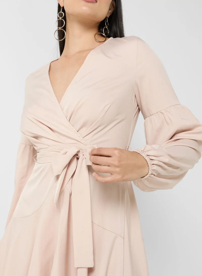 boohoo Balloon Sleeve Ruffle Dress